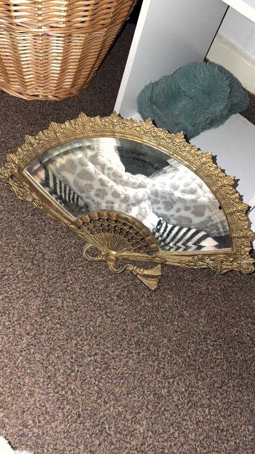  — Vintage brass mirror fan shape