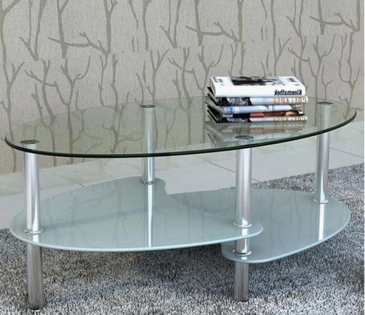  — Oval Glass Coffee Table with Chrome Legs