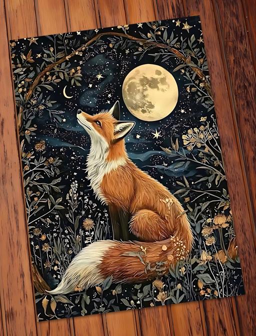  — midnight fox A2 unframed art print poster