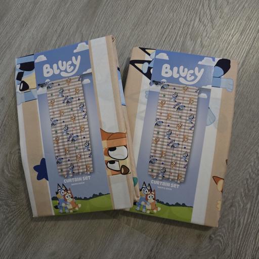 — Bluey beige/blue curtains