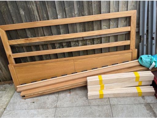  — Wooden oak bed with storage furniture