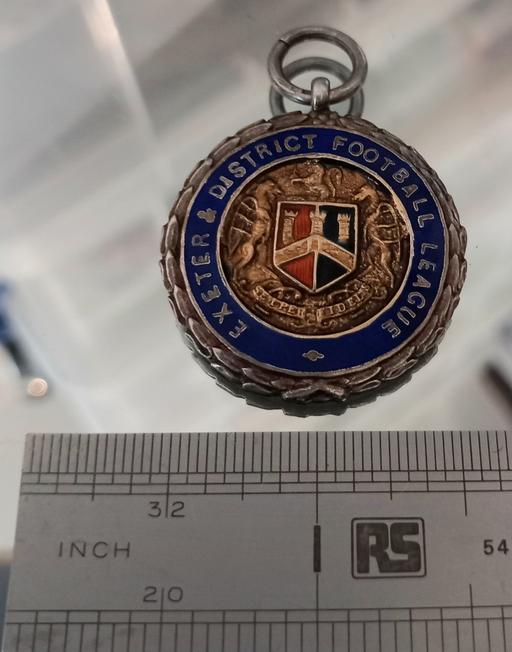  — Antique sterling silver enamel football medal