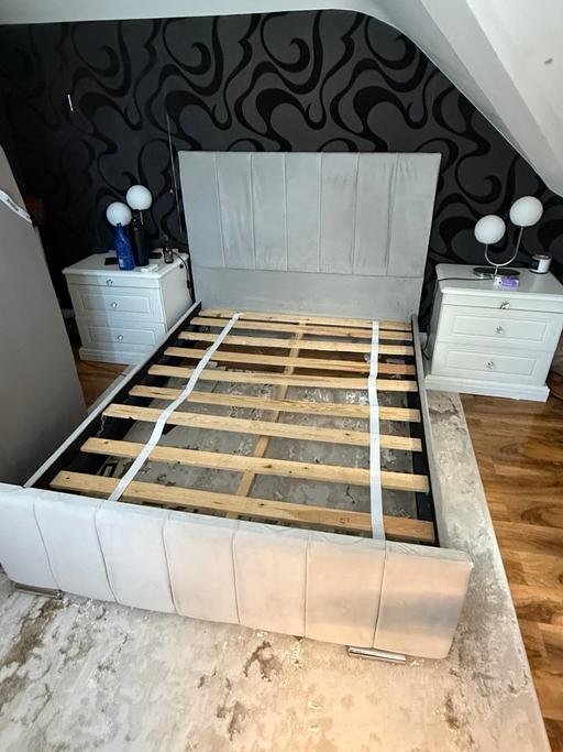  — Grey plush velvet double bed