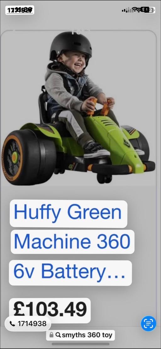  — Huffy electric kids green machine 360
