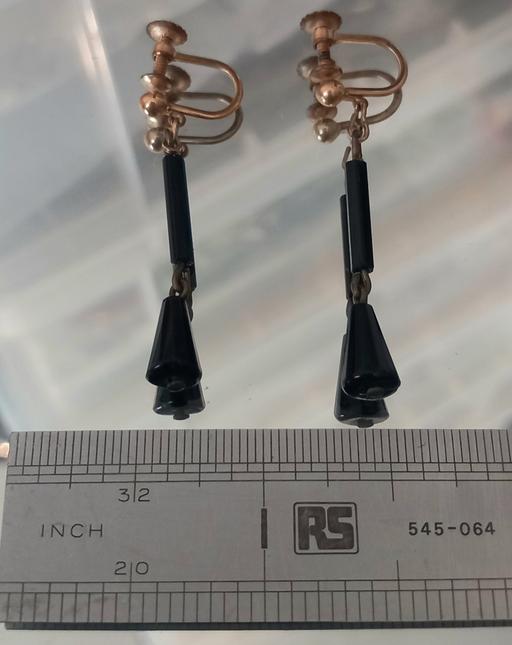  — Antique rolled gold Black onyx earrings