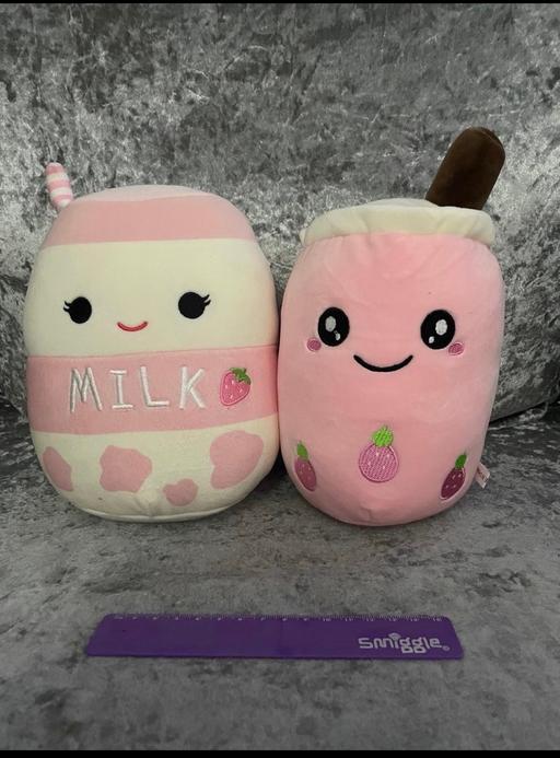  — Strawberry milk squishmallow toys x 2