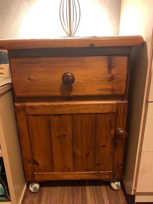  — Dark brown oak wooden cabinet draw with wheel