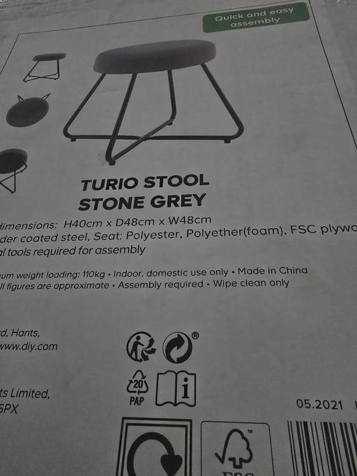  — Turio Padded Stool. Stone Grey Or Forrest Gre