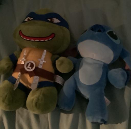  — Stitch and TNT soft toys.
