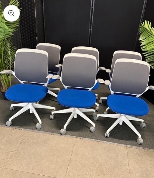  — Steelcase Cobi White with Blue Seat chair