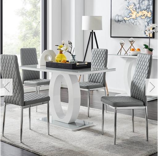  — Giovani grey white gloss glass table + chairs