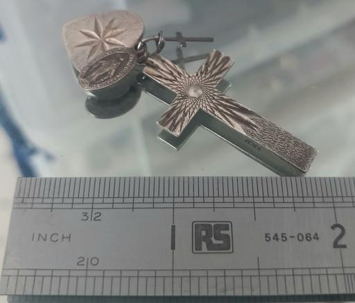  — Vintage solid silver engraved cross pendant