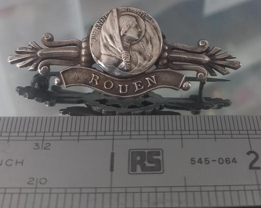  — Antique silver Joan of arc brooch