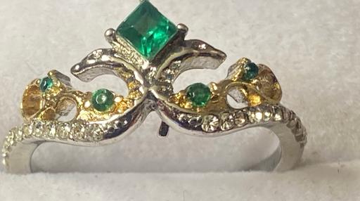  — Ladies unmarked silver emerald & C.Z ring