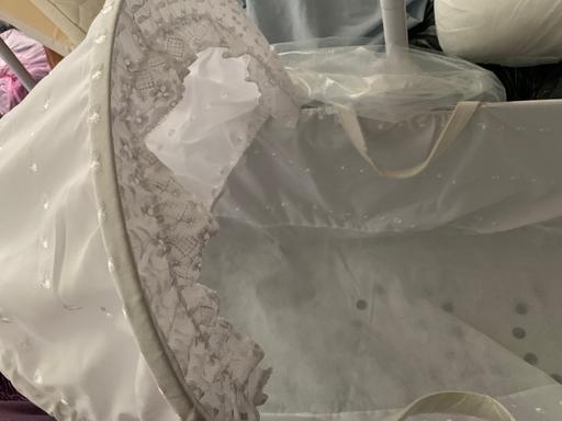  — White fabric baby travel cot Moses basket new