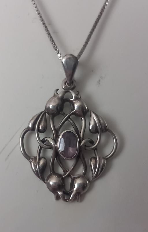  — Art Nouveau sterling silver amythest pendant