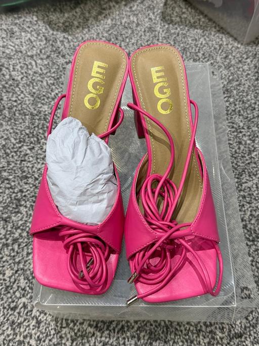  — Ladies EGO Pink Lace-Up Block Heel Mules