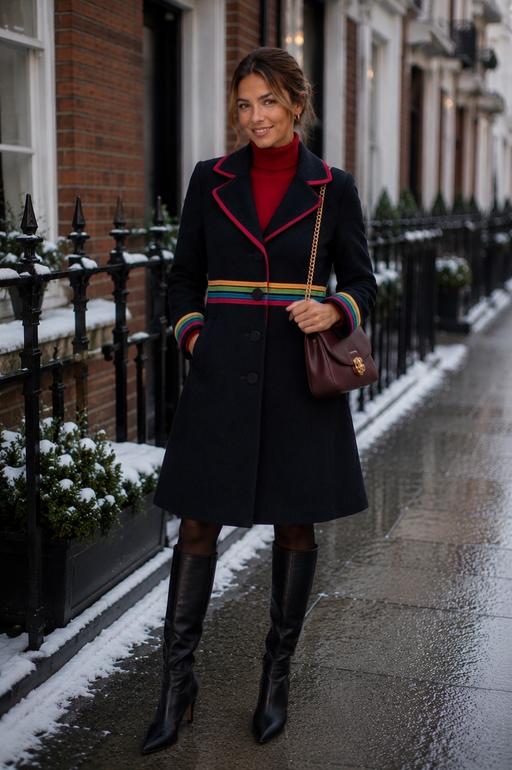  — Boden Rainbow Trim coat, 100% Wool, Size 2