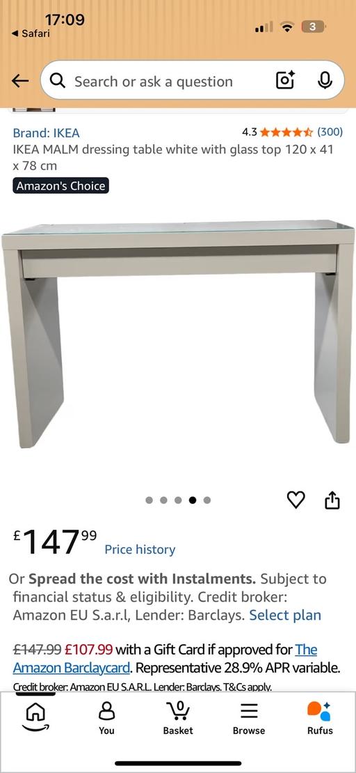  — IKEA dressing table with glass top.