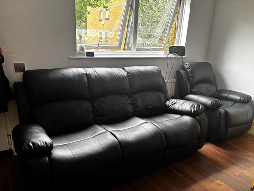  — Black sofa 3 seater and arm chair