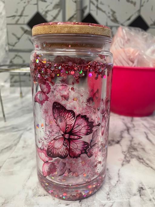  — Pink butterfly tumbler
