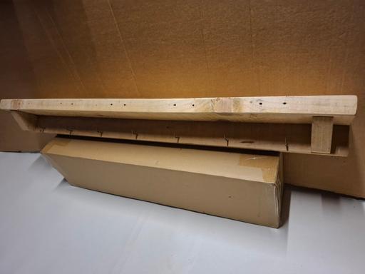  — long chunky timber shelf with hooks