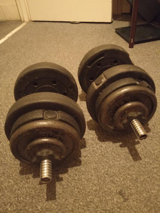  — 2 dumbbells and 27kg of weight plates