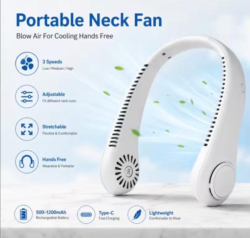  — Cooling Neck Fan 3-Speed USB Rechargeable