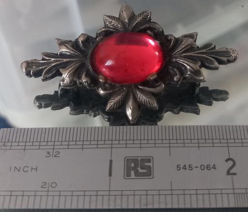  — Antique red glass pewter ornate brooch
