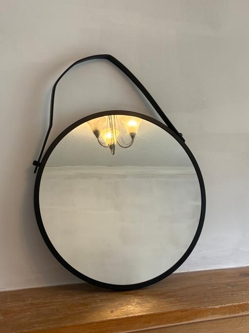  — Black leather strap handle mirror