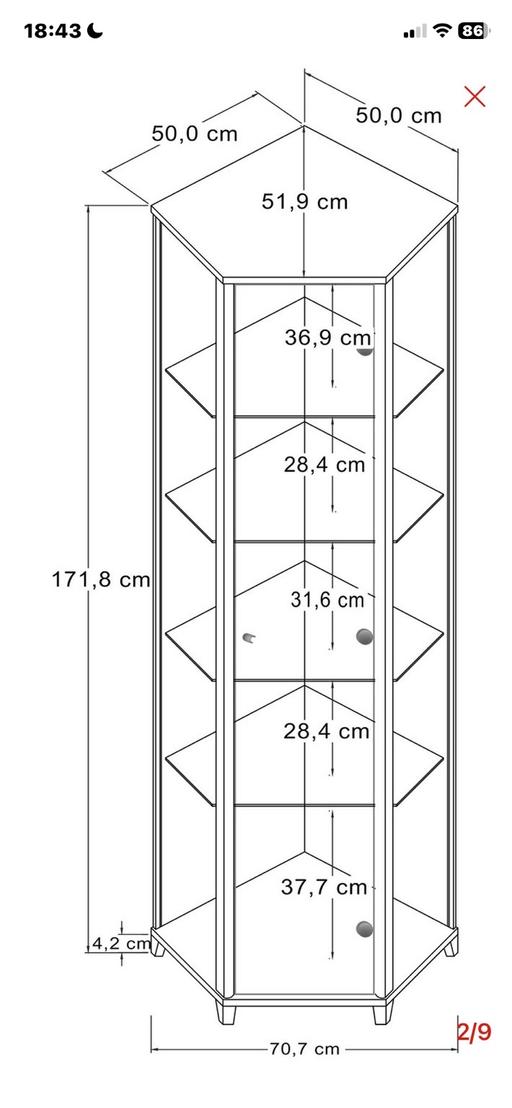  — Corner glass cabinet