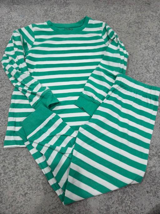  — Age 6-7 M&S green striped PJs