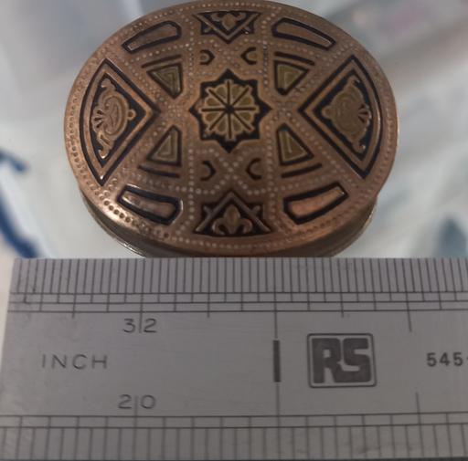  — Antique brass damascene brooch