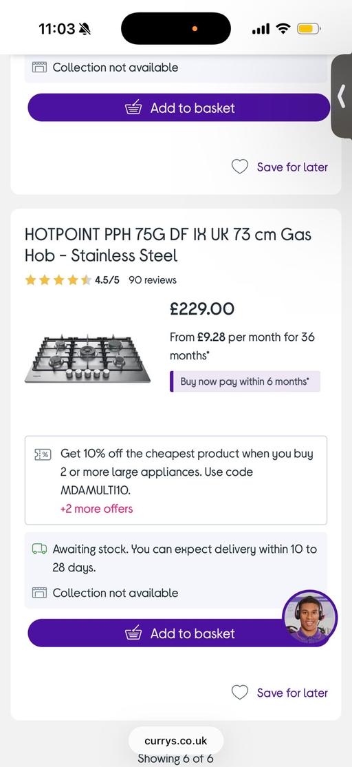  — Hotpoint Gas Hob
