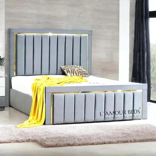  — Modern Velvet Bed Frame with Stool
