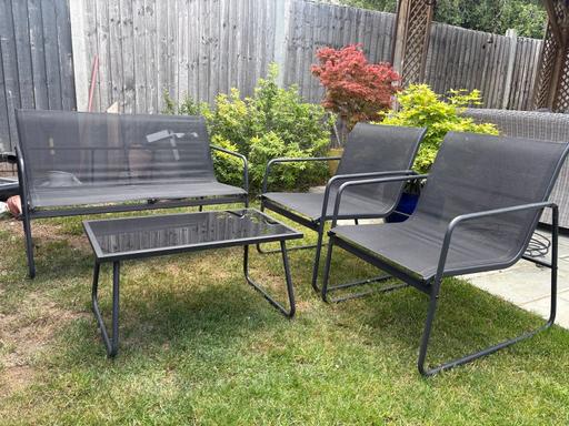 — Garden set: Bench, 2 chairs,black glass table