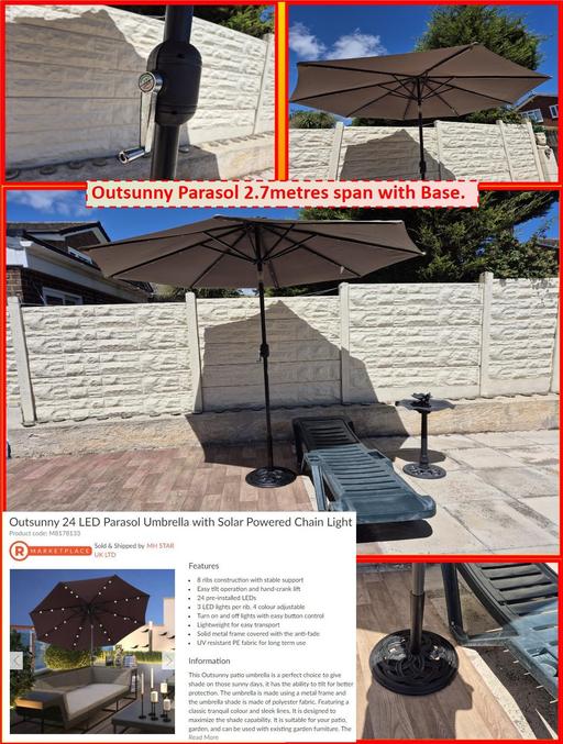  — Outsunny Parasol 2.7metres span with Base.