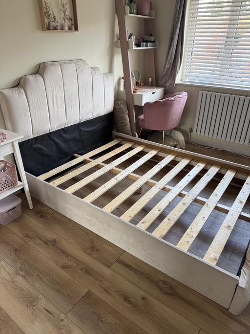  — Cream/mink suede velvet double bed frame