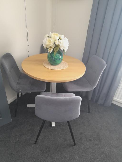  — 80cm table and x4 grey chairs