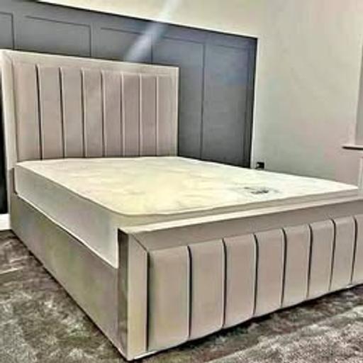  — Nourx velvet panel board double bed beige