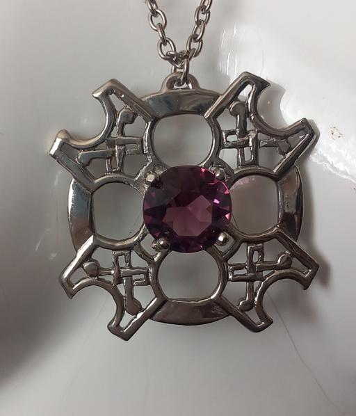  — Large vintage amythest pewter pendant