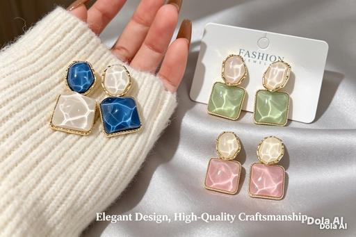  — Marble stone earrings pink green blue