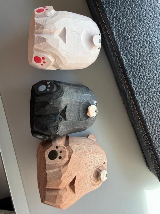 — 3 wooden hand carved bears