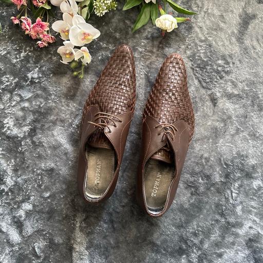  — TOPMAN Brown Woven 100% Leather Formal Shoes