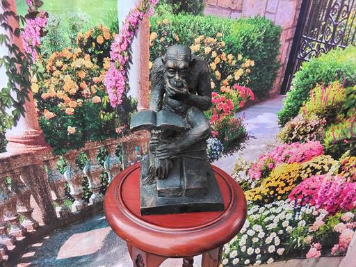  — resin monkey reading a book man cave home bar