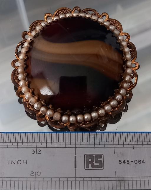  — Large vintage West German agate glass brooch