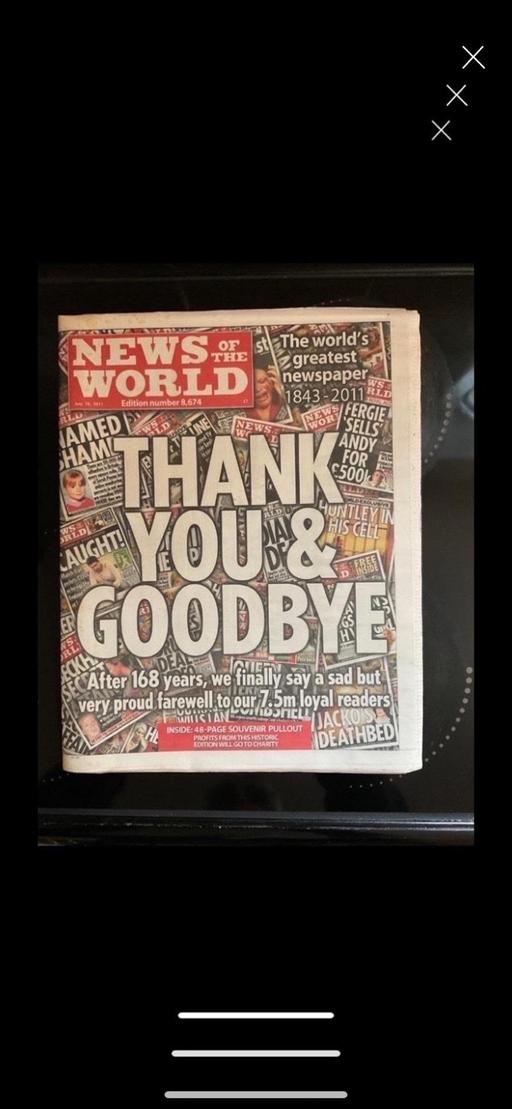  — Collectable last copy of News of the world