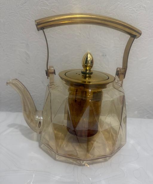  — Amber Glass Teapot with Copper
