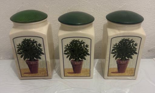  — Set of 3 Ceramic Kitchen Canisters with Lids