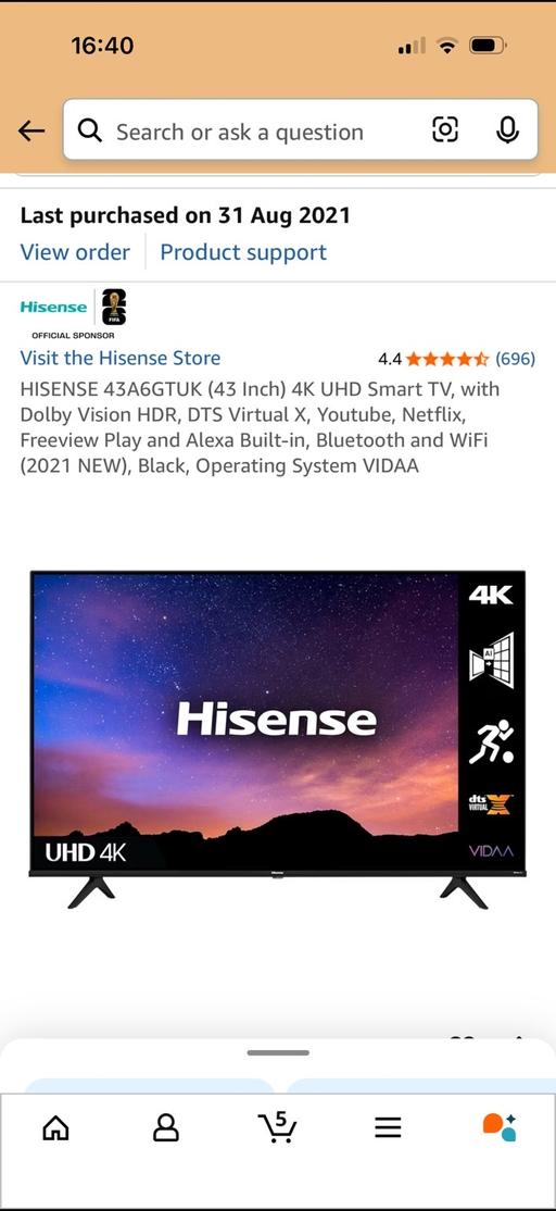  — Hisense 43 inch smart tv